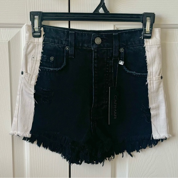 Carmar Los Angeles Denim Shorts High Waisted Button Fly Black/White Size 25 (XS) - Picture 1 of 10
